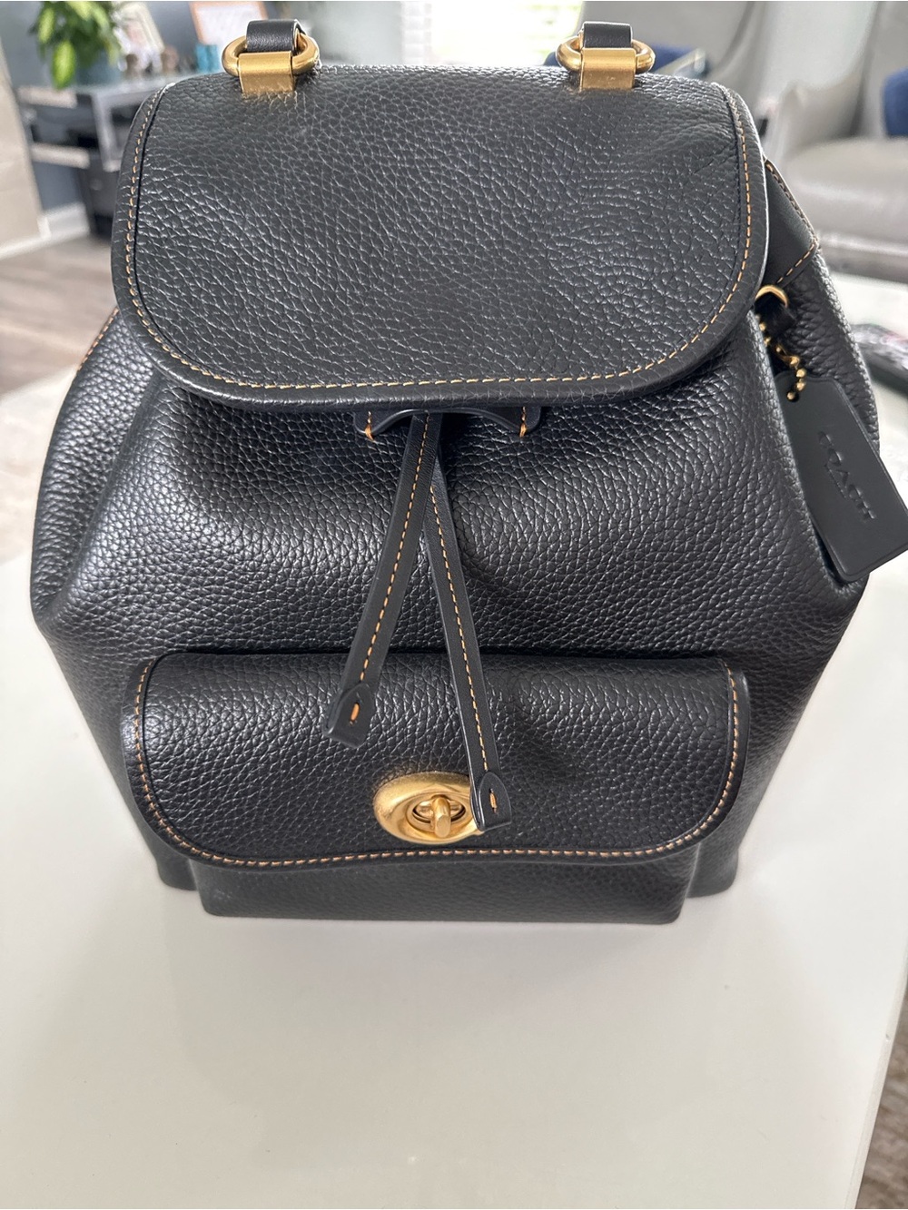 Coach Black Pebbled Leather Backpack with Gold Hardware